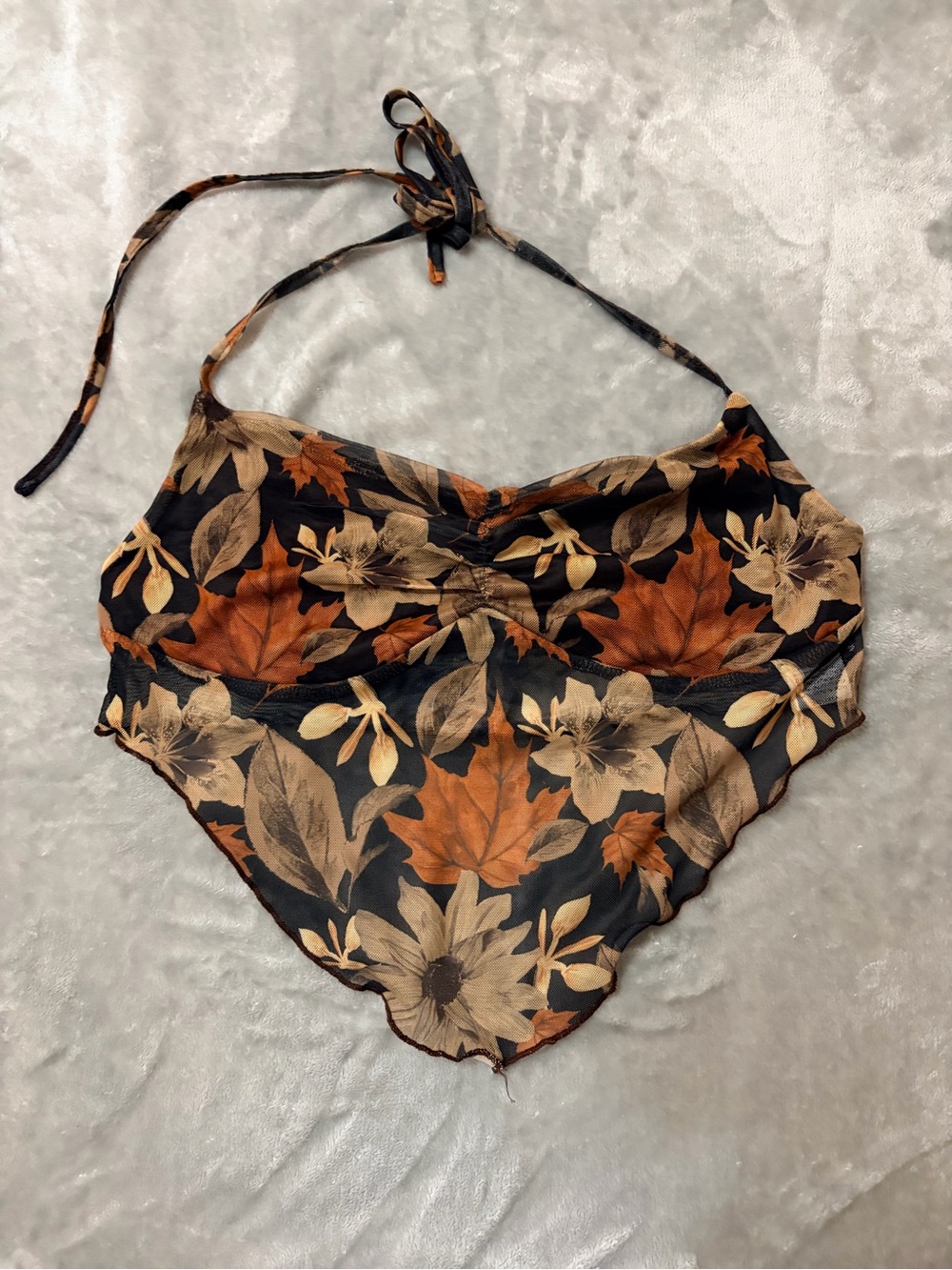 SHEIN Black Halter Camisole with Brown and Tan Floral Print